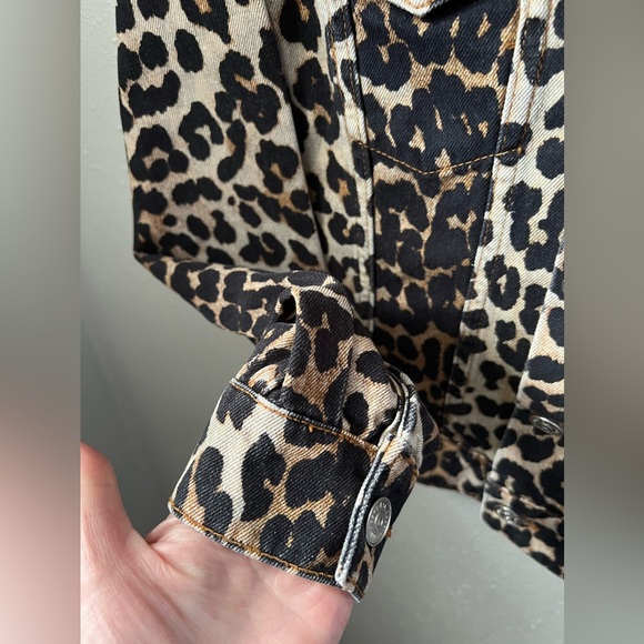 New Ganni Leopard Print Side Zip Denim Jacket Women's Size XXS - Picture 8 of 11